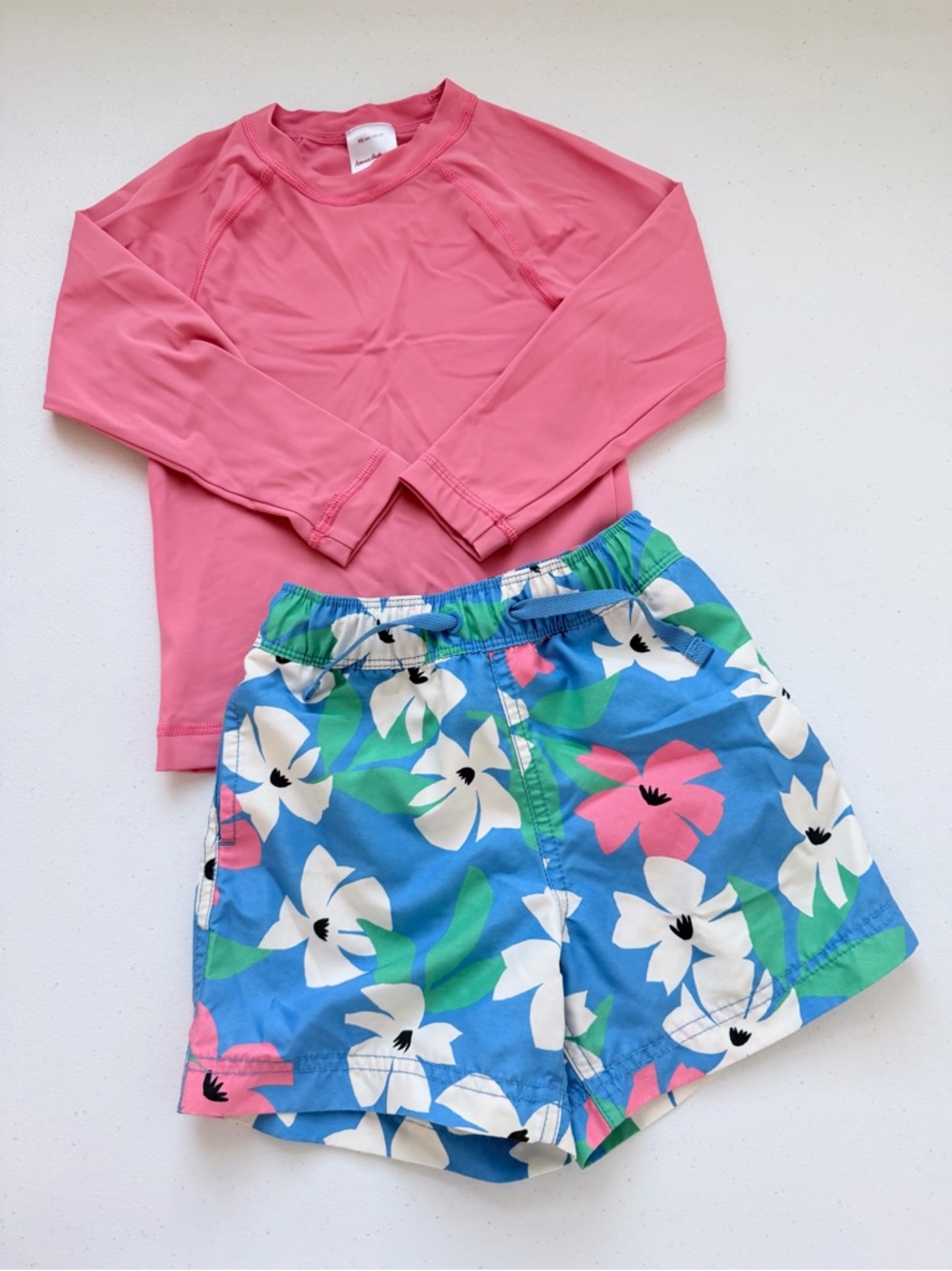Hanna Andersson Swim Set Pink Rash Guard & Hibiscus Petals Swim Trunks 90 (3)